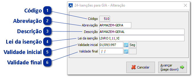 24 - Código Isenção GIA