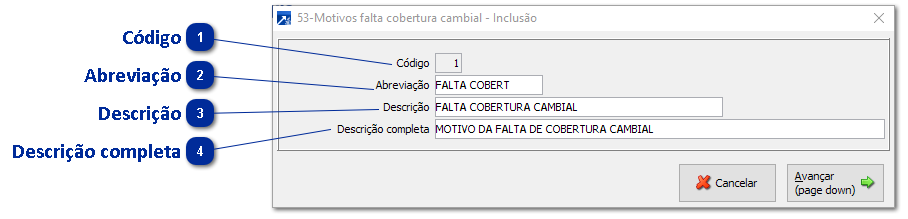 53 - Motivo da Falta de Cobertura Cambial