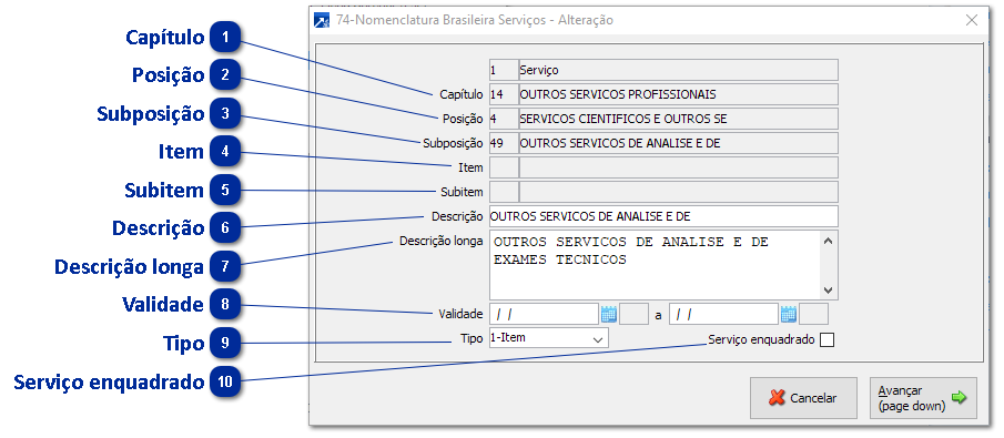74 - Nomenclatura Brasileira de Serviços