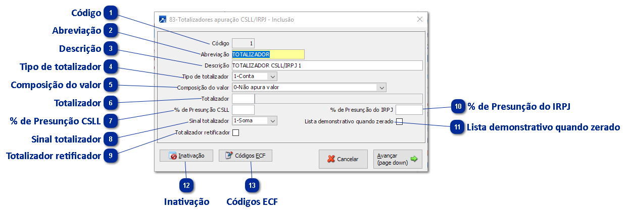 83 - Totalizadores para Apuração de CSLL/IRPJ no Lucro Presumido