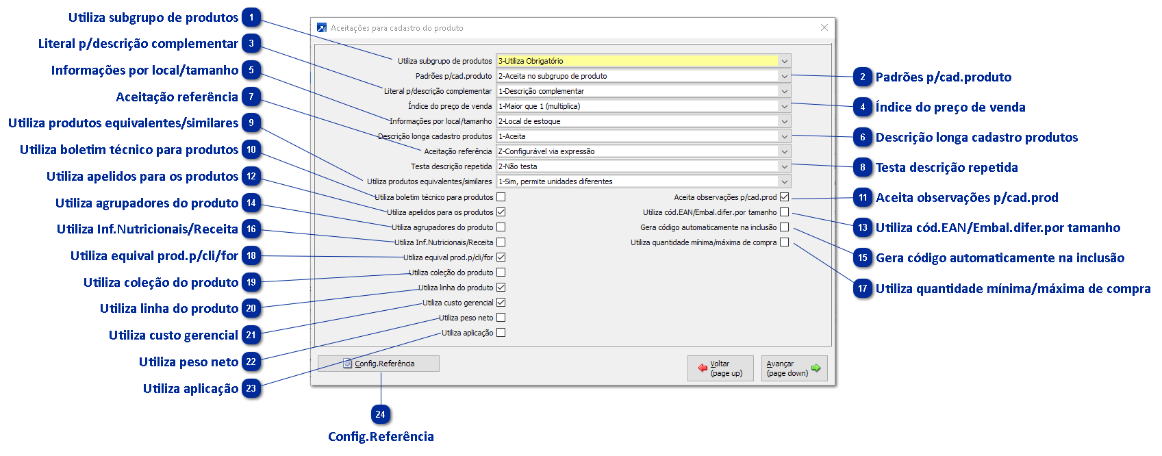 Aceitações para cadastro do produto
