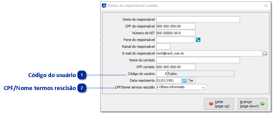 Botão Responsável/contato