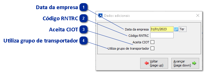 Configurações dos Dados Adicionais da Empresa do Módulo Transporte e Logística