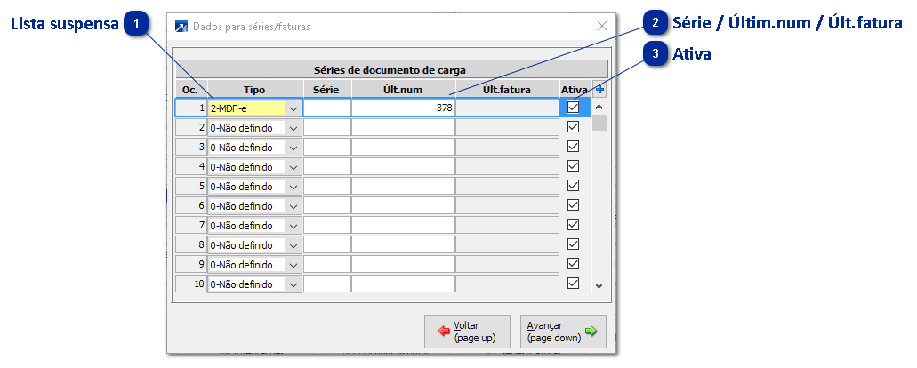 Configurações das Séries/Faturas do Módulo Transporte e Logística