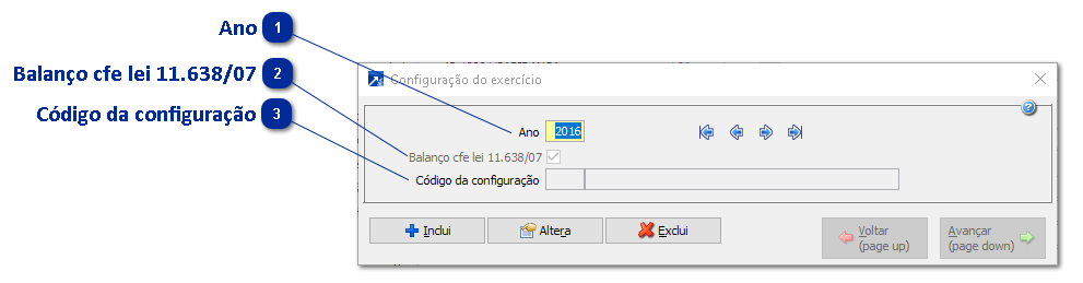 Configuração do Exercício da Contabilidade