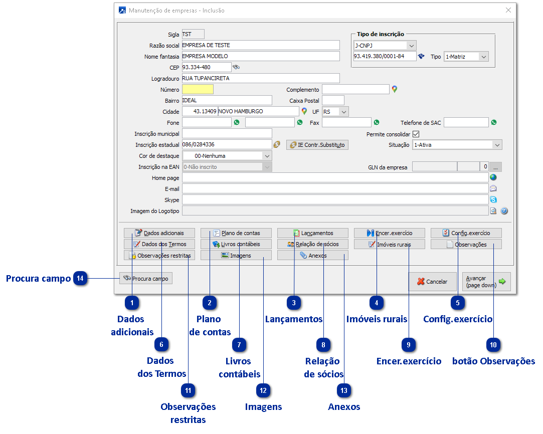 Configurações da Empresa do Módulo Contabilidade