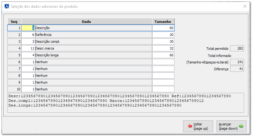 Dados adicionais do produto