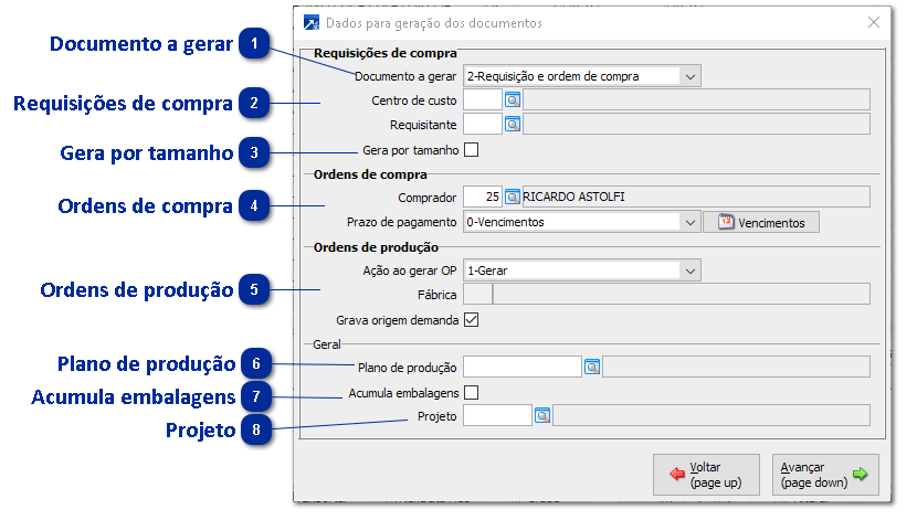 Dados para Geração dos Documentos