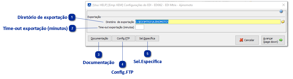 Configurações para geração do arquivo