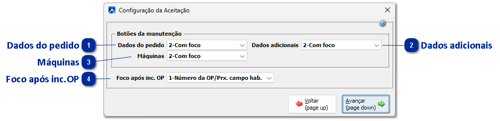 Configurações aceitação