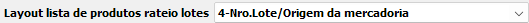 1. Layout lista de produto rateio lotes