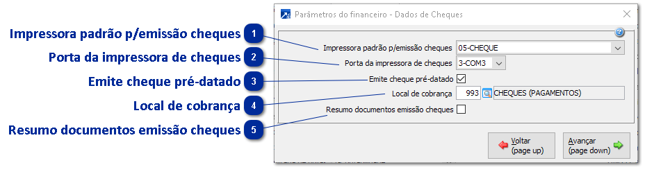 Parâmetros do Sistema-Dados de cheques