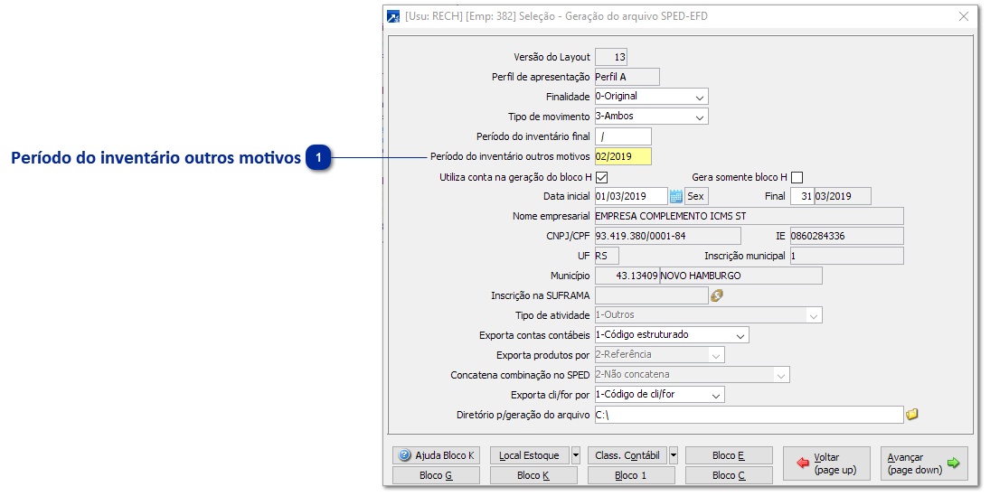 Inventário de estoques - Motivo 05 
