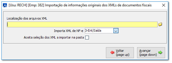 Opção para ajustes COM informação no XML 