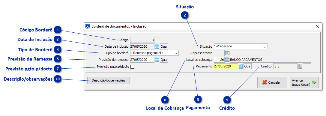1ª Etapa: Inclusão do Borderô