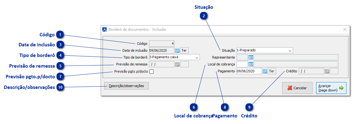1ª Etapa: Inclusão do Borderô