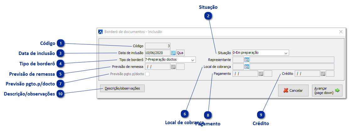 1ª Etapa: Inclusão do Borderô de Preparação