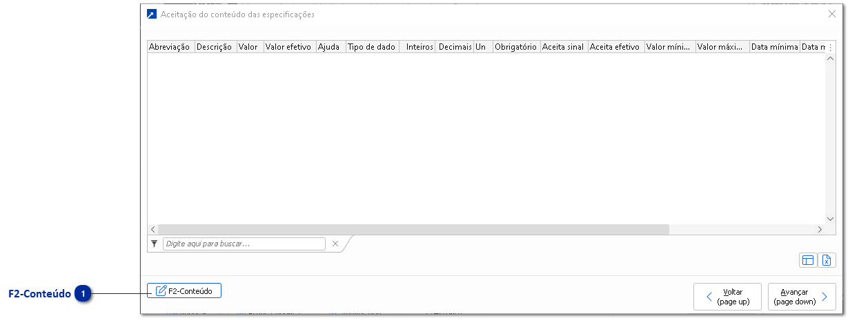 Aceitação do conteúdo das especificações
