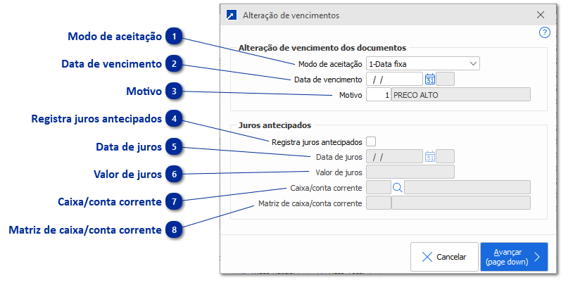 Alteração de vencimentos