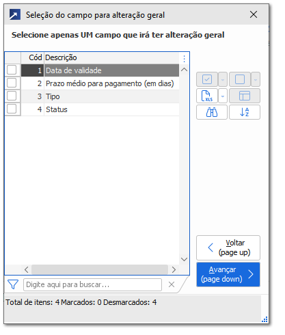 Alteração Geral por Campos de Preço de Venda