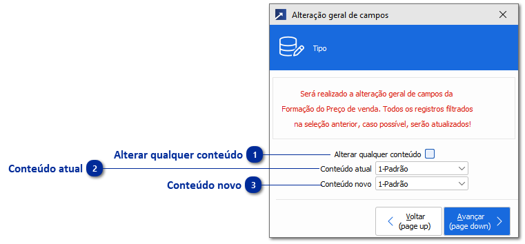 Alteração Geral por Campos de Preço de Venda