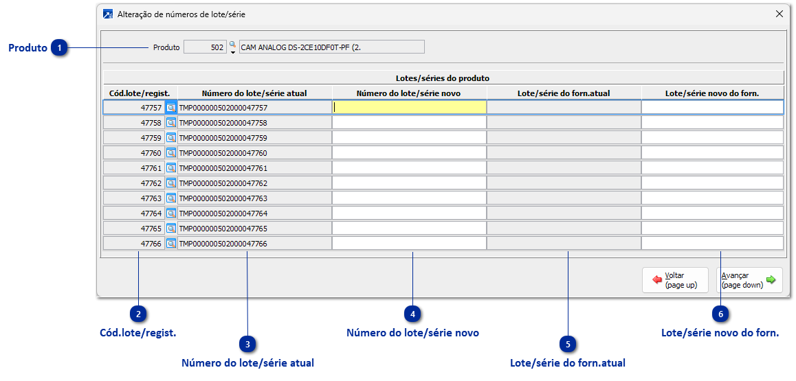 Alteração Consolidada de Números de Lotes/Séries