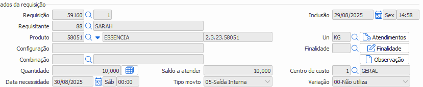 1. Dados da requisição