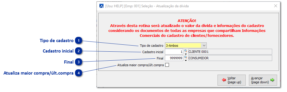 Atualiza Valor da Dívida