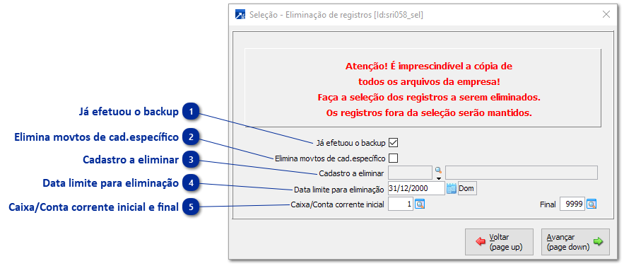 Eliminação de Movimentos de Caixa/Conta Corrente