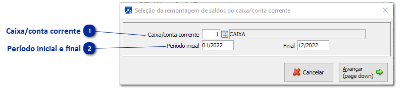 Remontagem de Saldo do Caixa/Conta Corrente