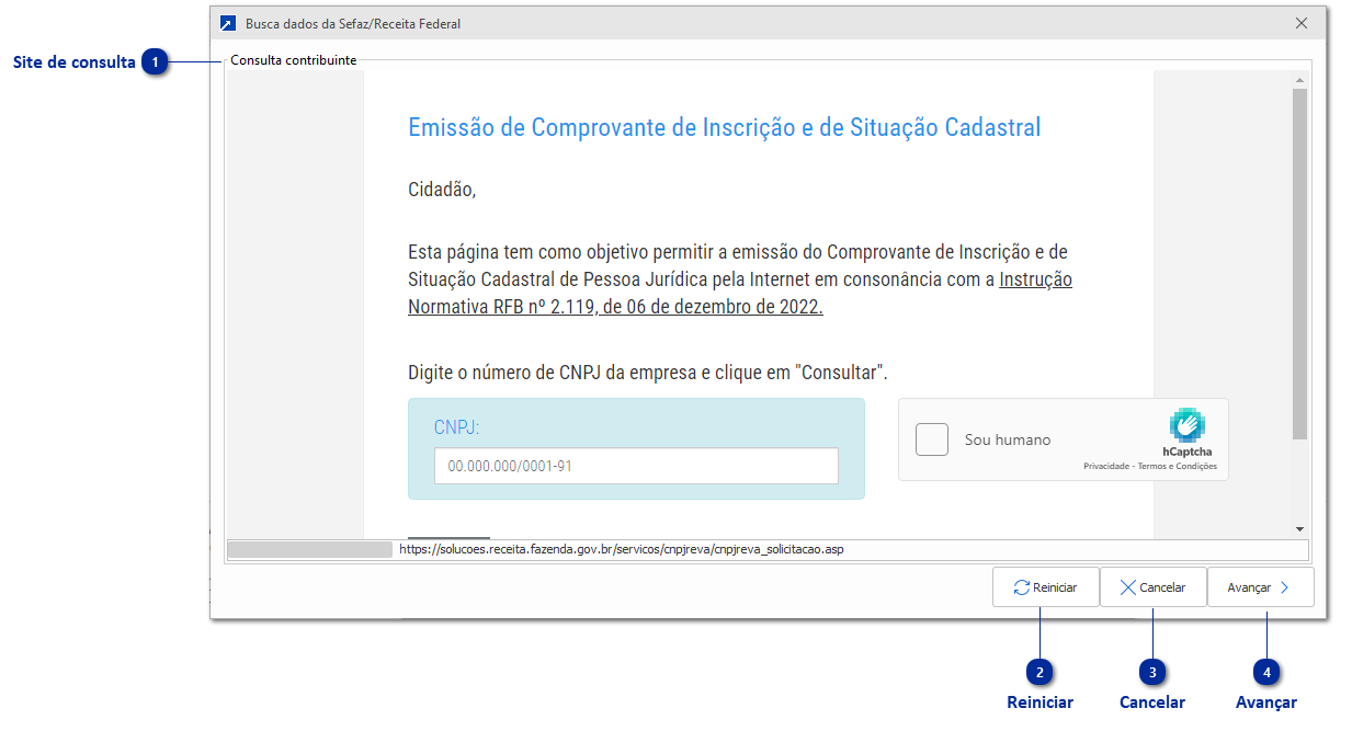 Site de consulta ao contribuinte da Receita Federal