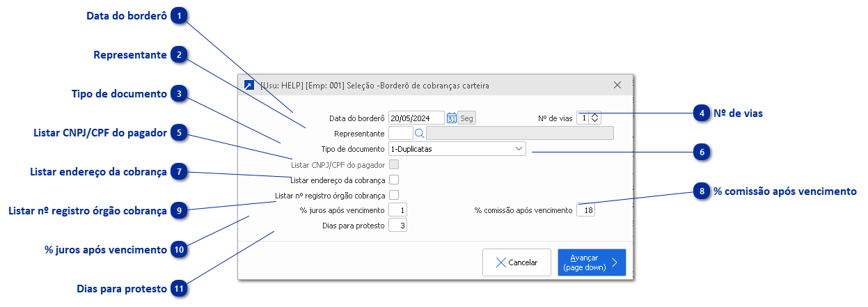 Borderô de Cobranças Carteira