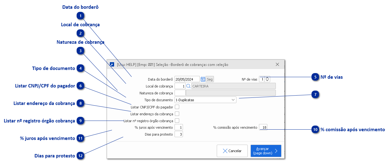 Borderô de Cobranças com Seleção