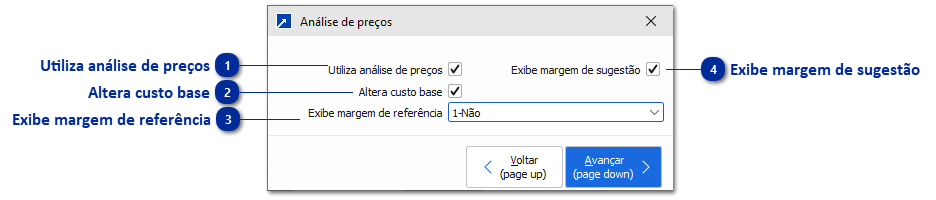 Botão [Análise de preços]