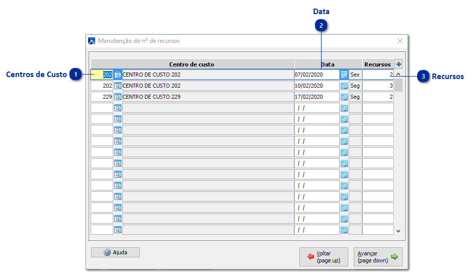 Botão de Manutenção de Recursos