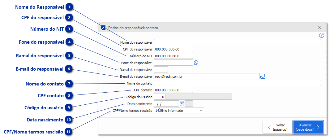 Botão Responsável/contato