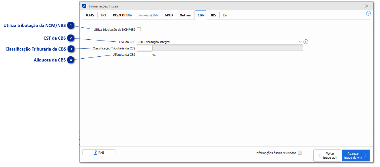 Informações fiscais CBS