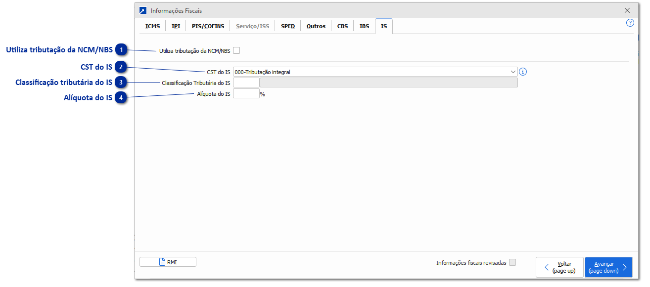 Informações fiscais IS