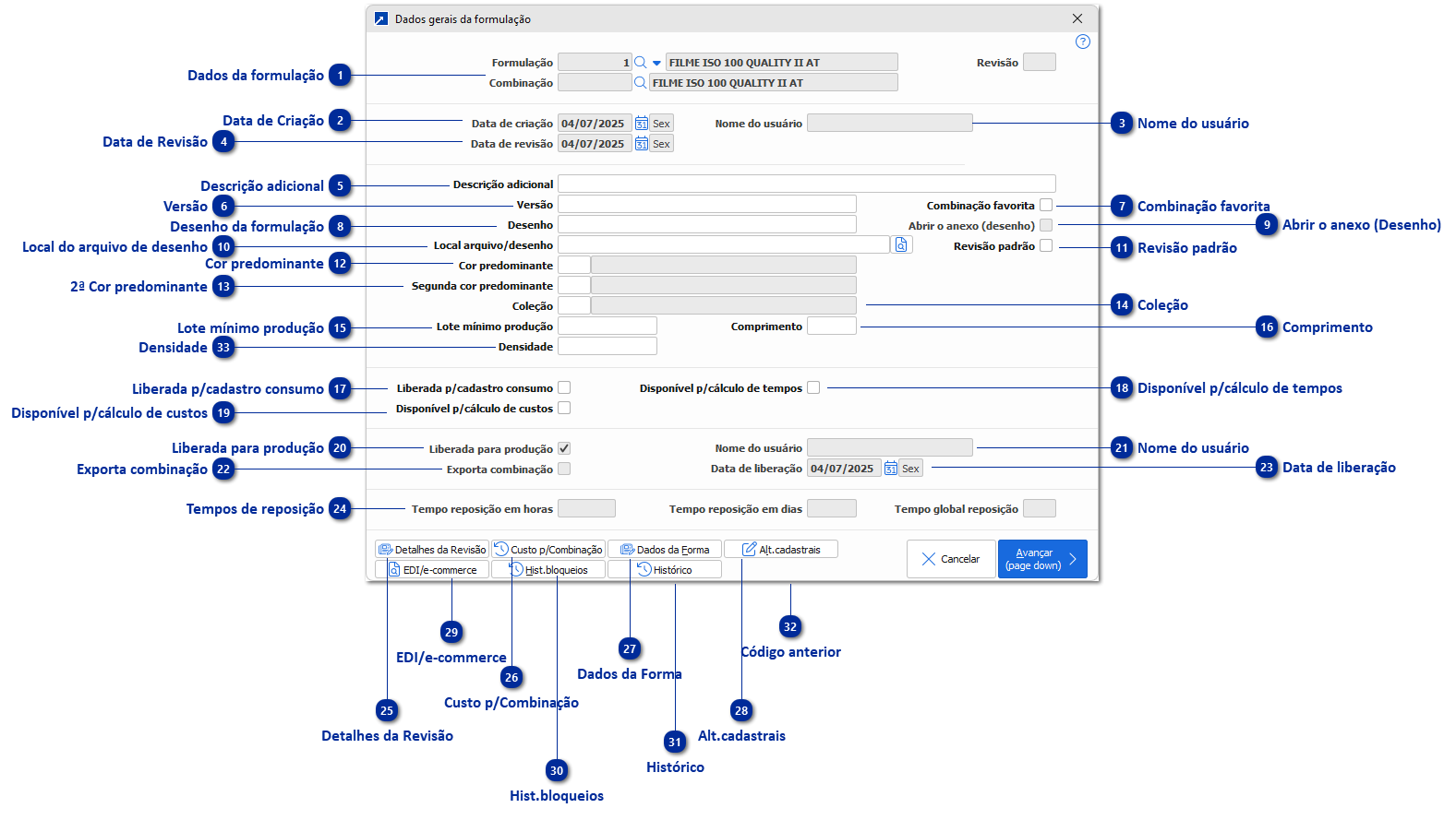 Dados Gerais da Formulação, Estrutura ou Engenharia