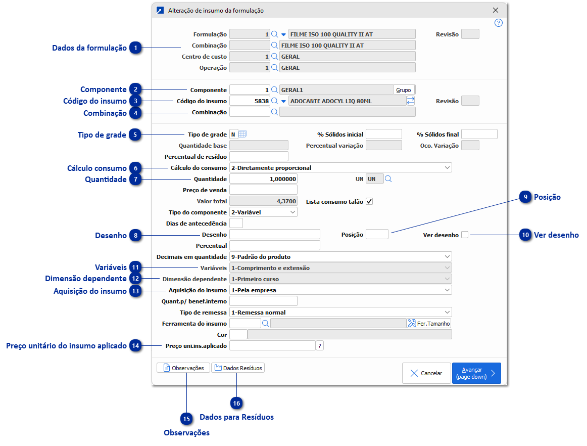 Insumo da Formulação, Estrutura ou Engenharia