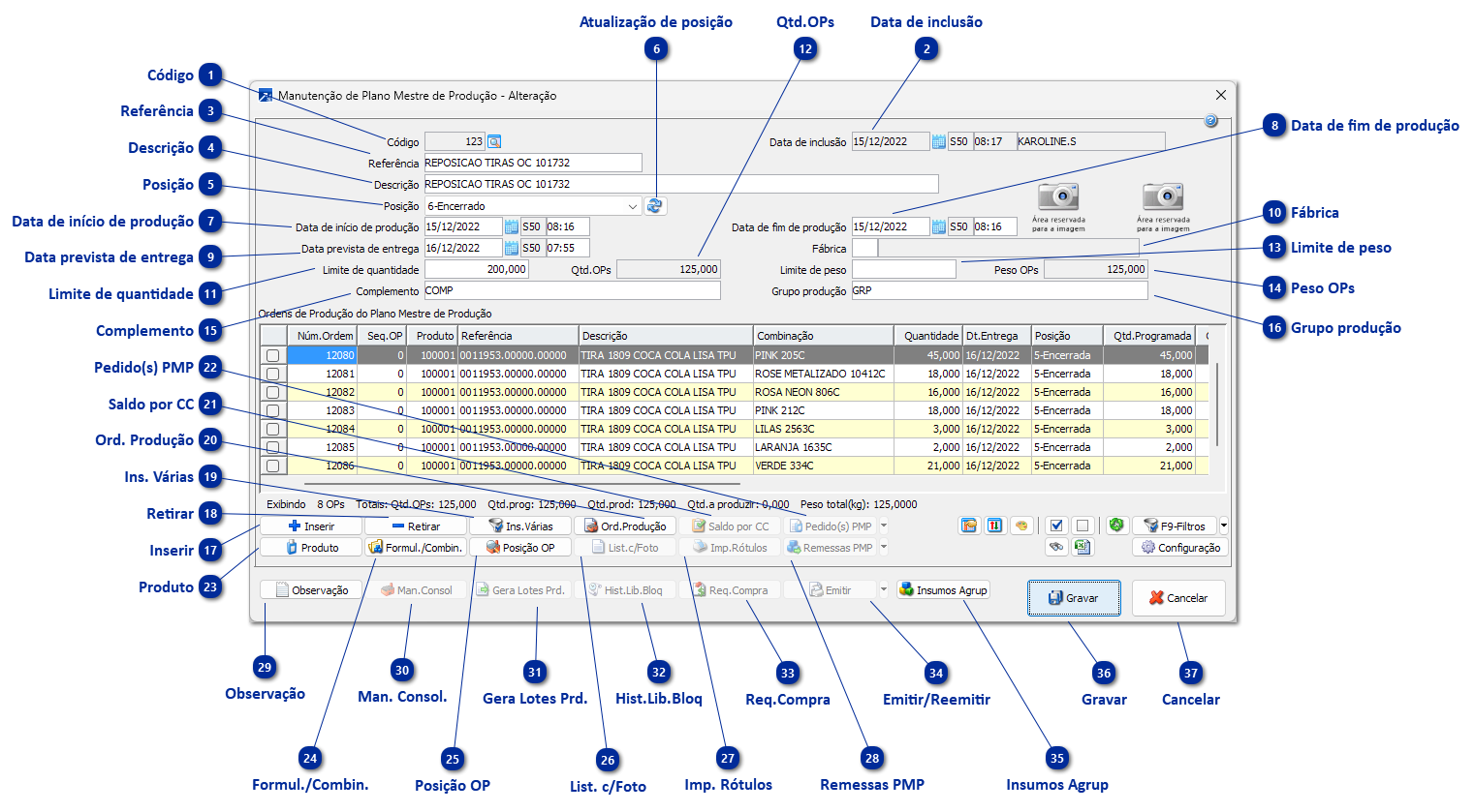 Campos e modo de utilizar