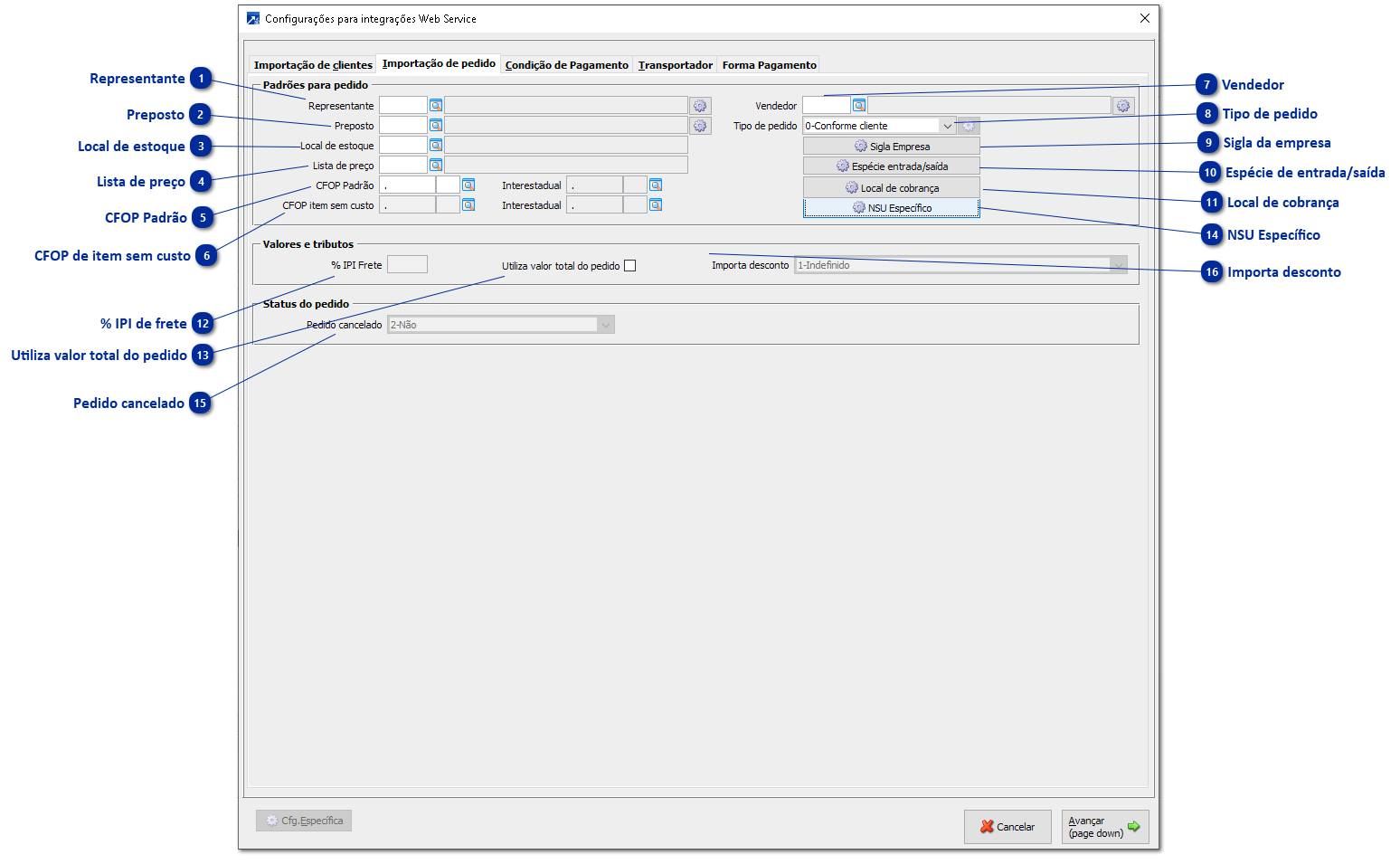 Cfg.Integração - Importação de pedido