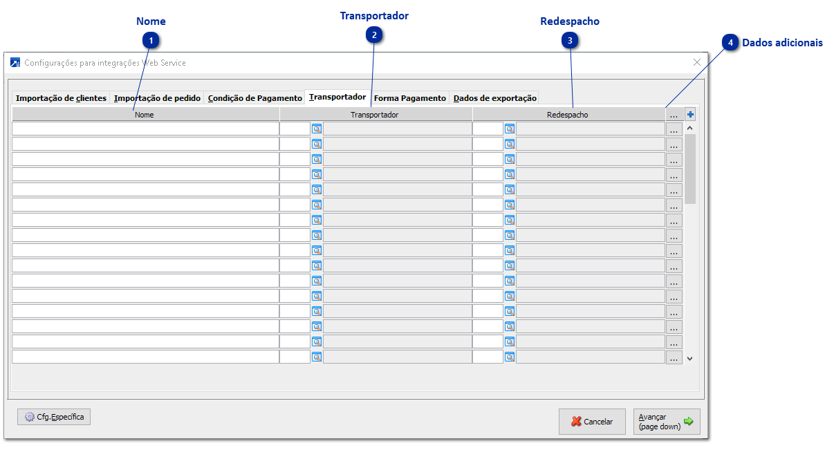 Cfg.Integração - Transportador