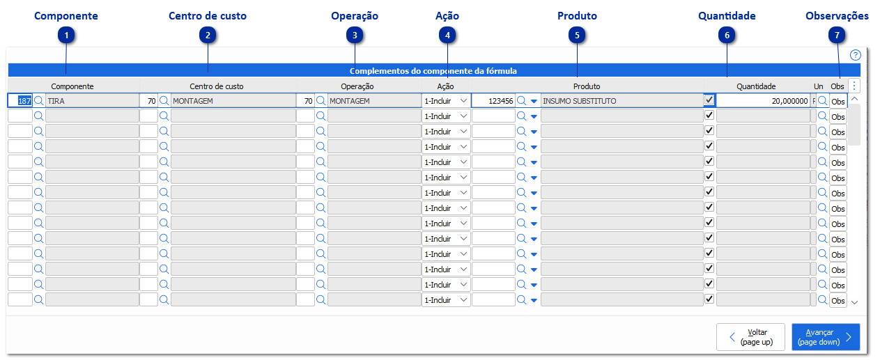 Complementos do componente