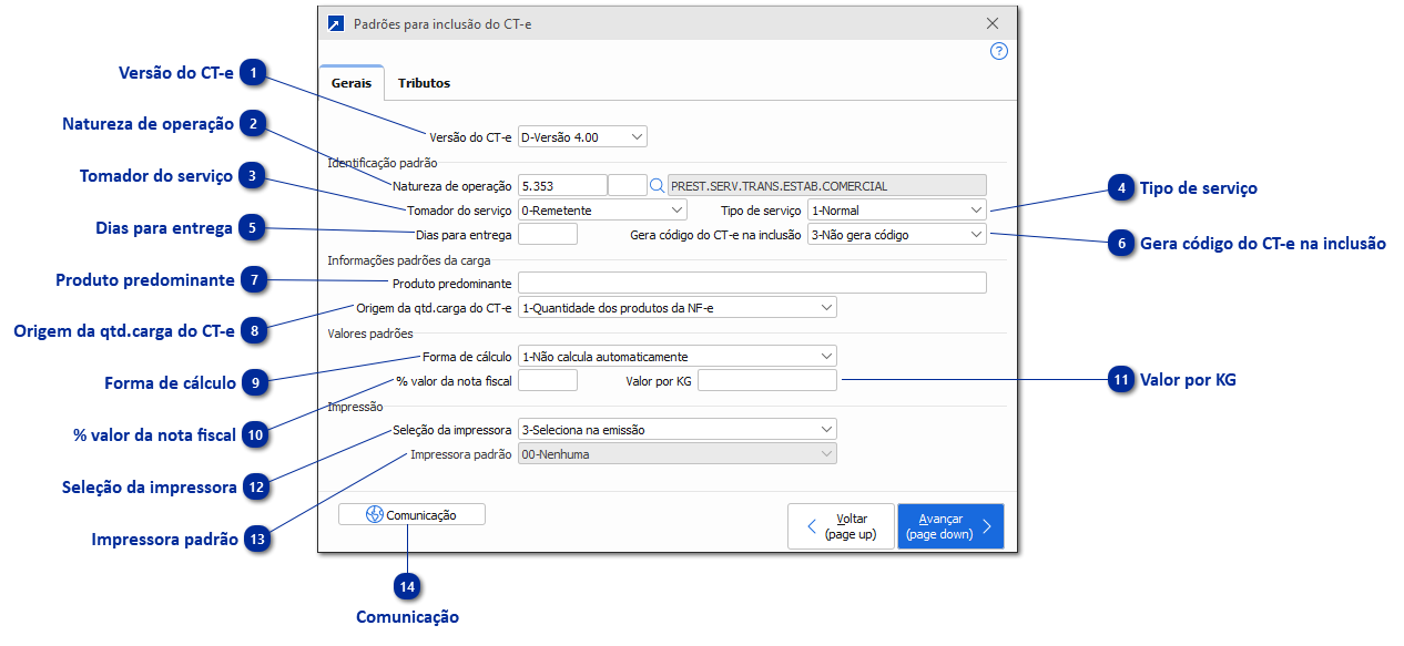 Configurações do CT-e da Empresa do Módulo Transporte e Logística