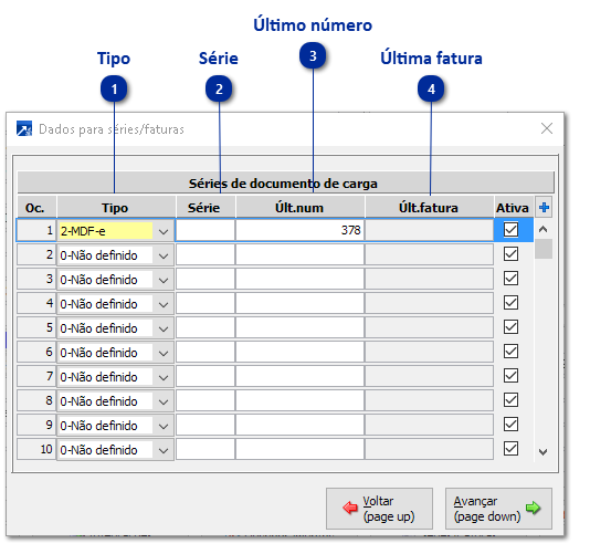 Configurações das Séries/Faturas do Módulo Transporte e Logística