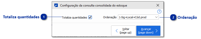 Configuração da consulta consolidada do estoque 