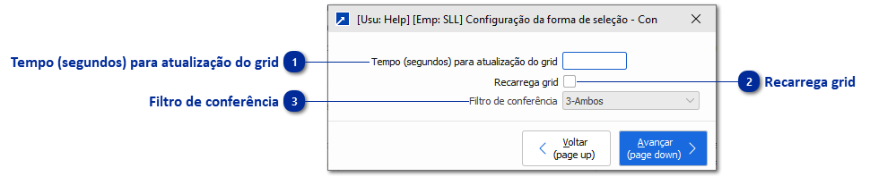 Configuração da forma de seleção