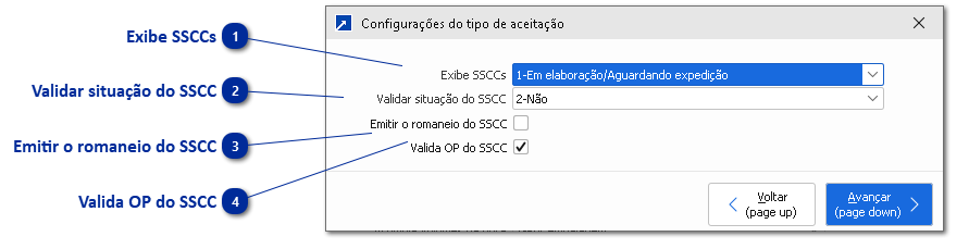 Configurações do tipo de aceitação