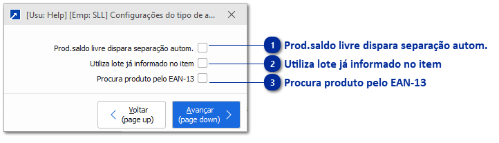 Configurações do tipo de aceitação